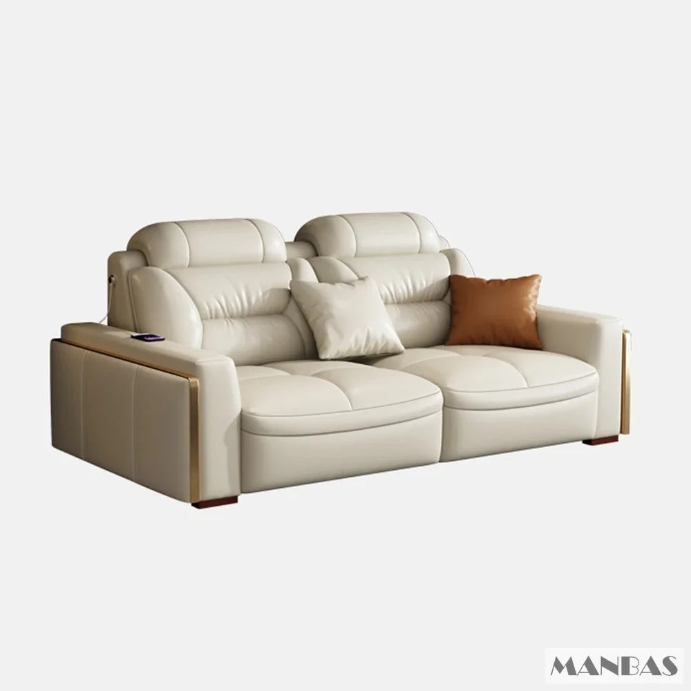 Premium Italian Genuine Leather Sectional Sofa Sets Couch Sofas with USB and Bluetooth Speaker - MANBAS Living Room Furniture