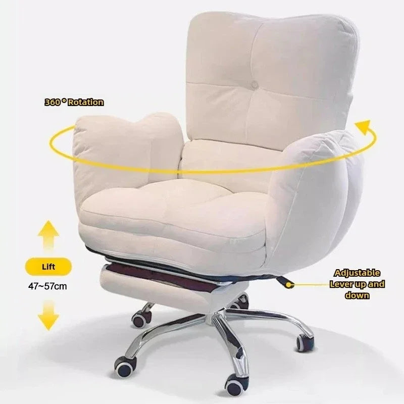 Soft Cloth Wide Fixed Armrests Home Gaming Desk Chair Leather Thick Ergonomic Office Chair Adjustable Gamer Computer Sofa Chairs