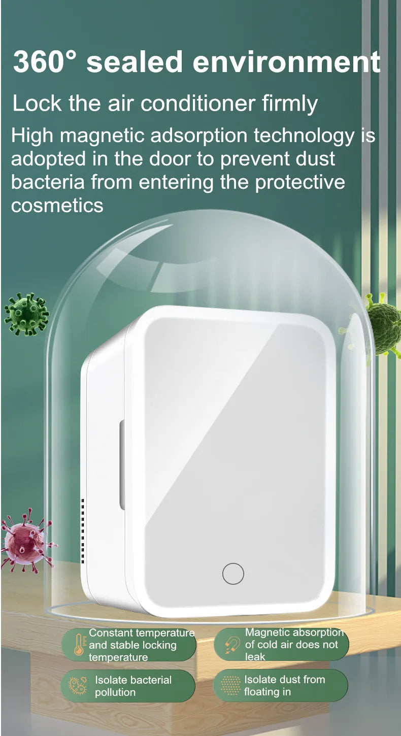 Home and Car Dual-Purpose Beauty Refrigerator With Touch Lamp Cosmetic Mirror Car Mini 4L Refrigerator Cosmetic Skin Care Produc