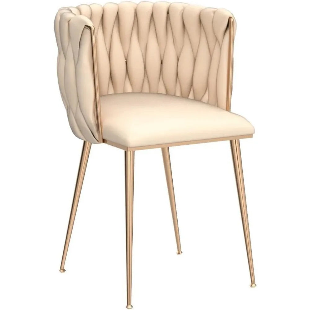 Velvet Dining Chairs Set of 2, Woven Upholstered Dining Chairs with Gold Metal Legs, Modern Accent Chairs for Living Room,