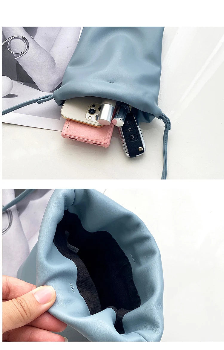 Casual Drawstring Bag Style Women Crossbody Bag Candy Color Lady Mini Bucket Bag for Mobile Phone Female Shoulder Purse Wallet