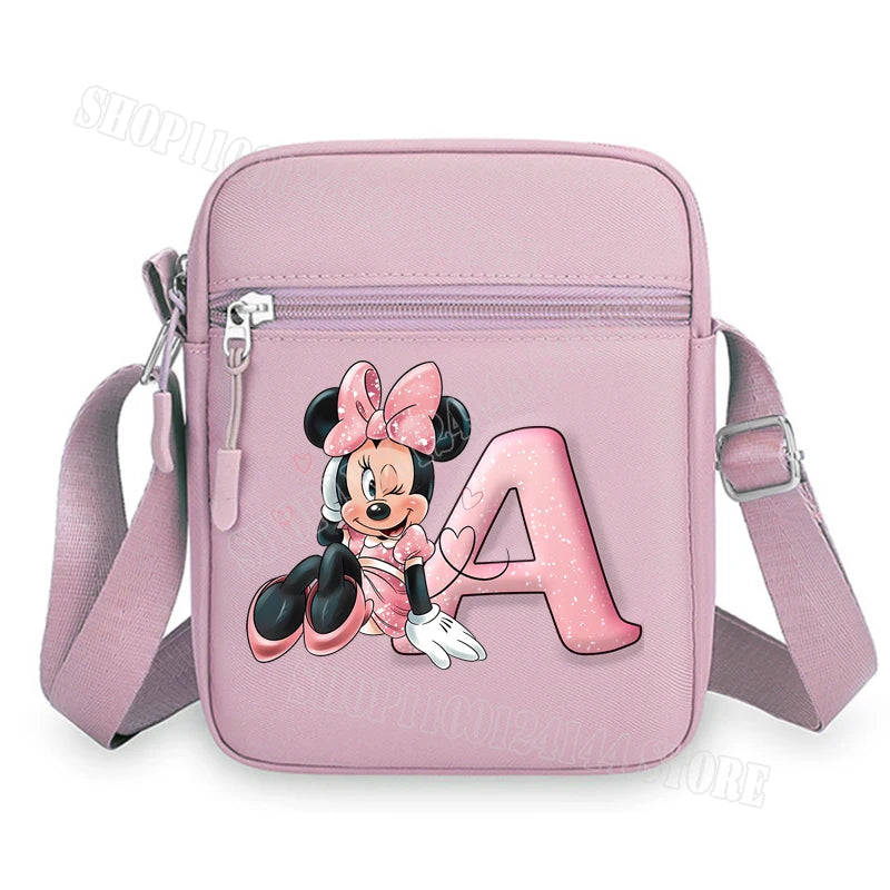 Mickey Minnie Disney Women Pink Shoulder Bag Fashion Mini Oxford Mobile Phone Bag Crossbody Bag Kawaii Ladies Waist Pack Gift
