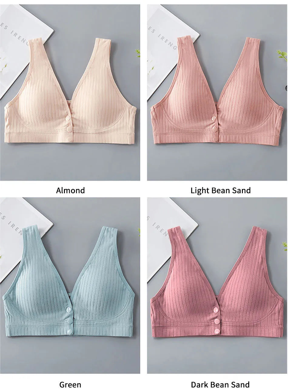 Cotton Nursing Bra for Pregnant Women Padded Ribbed Wire-Free Breathable Bralette Front Opening Breastfeeding Maternity Clothing