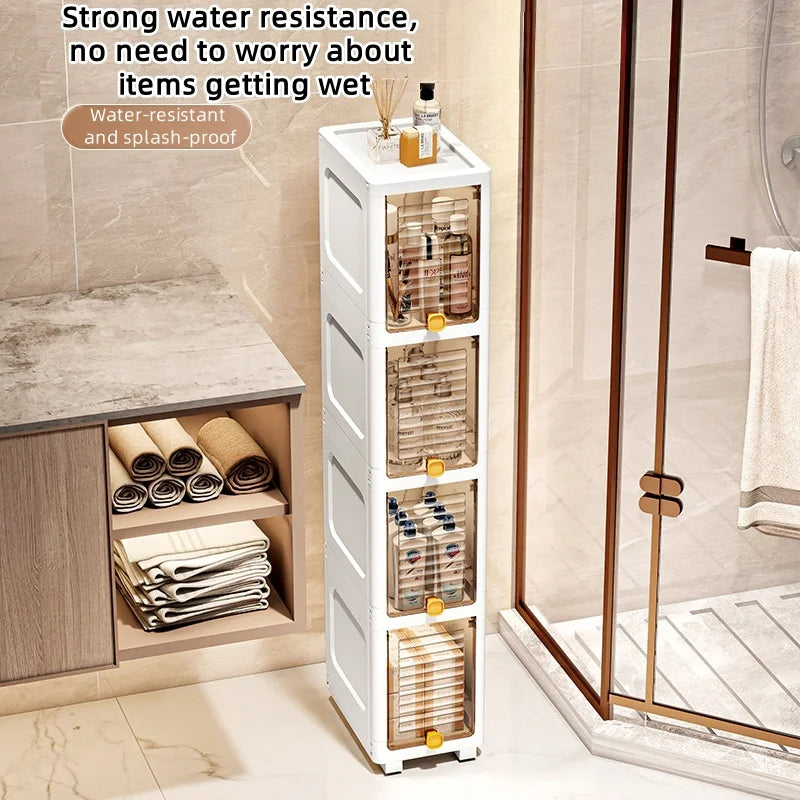 19cm Narrow Cabinet with Flip Lid  Large Capacity Adjustable Shelves Organizer for Kitchen Bathroom Bedroom Living Room