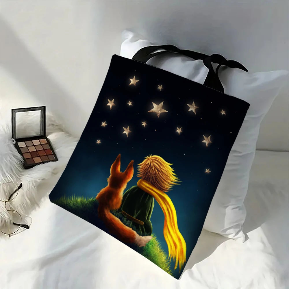 The Little Prince Canvas Bags Series Print Canvas Bag Lightweight Shoulder Bags Holder Handbag Fashion Shopping Bag 30X35cm