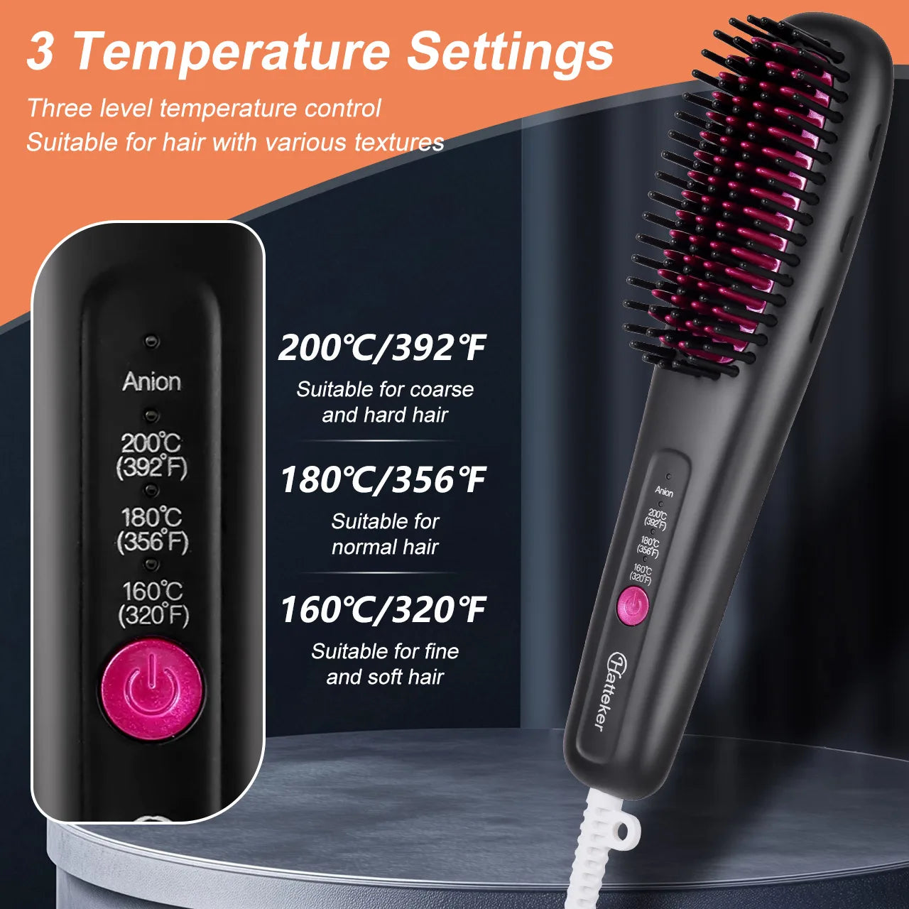 Hatteker Ion Straightening Comb Portable Home Use Negative Multi-temperature Adjustable Straightener New Model Hair Styling Tool