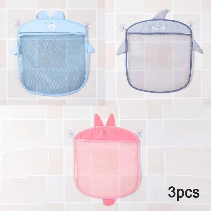 Cartoon Cute Multiple Storage Network Quick Drying Baby Bath Toy Storage Bag Bathroom Bath Bag with Suction Cup Hanging Bag