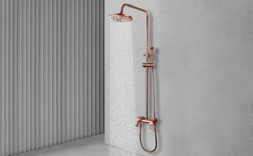 KEMAIDI Antique Copper Bathroom Shower Set Rainfall Bath Shower Systerm 3 Functions Mixer W/Hand Shower Faucet Bathtub Tap
