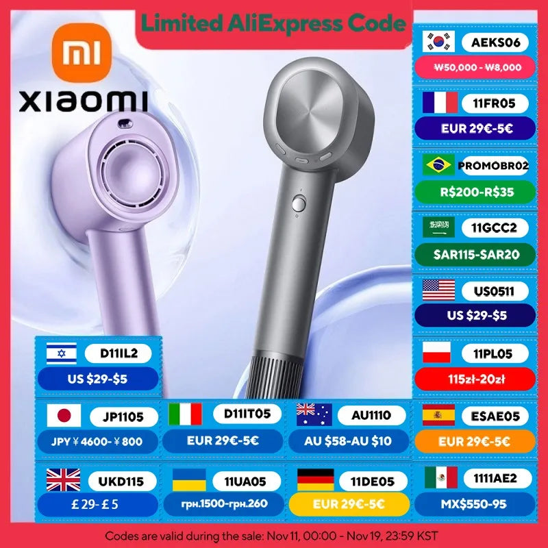 XIAOMI MIJIA High Speed Hair Dryer H701 Water Ion 65m/s Wind Speed 220V Professional Hair Care Quick Drye Negative lon HairDryer