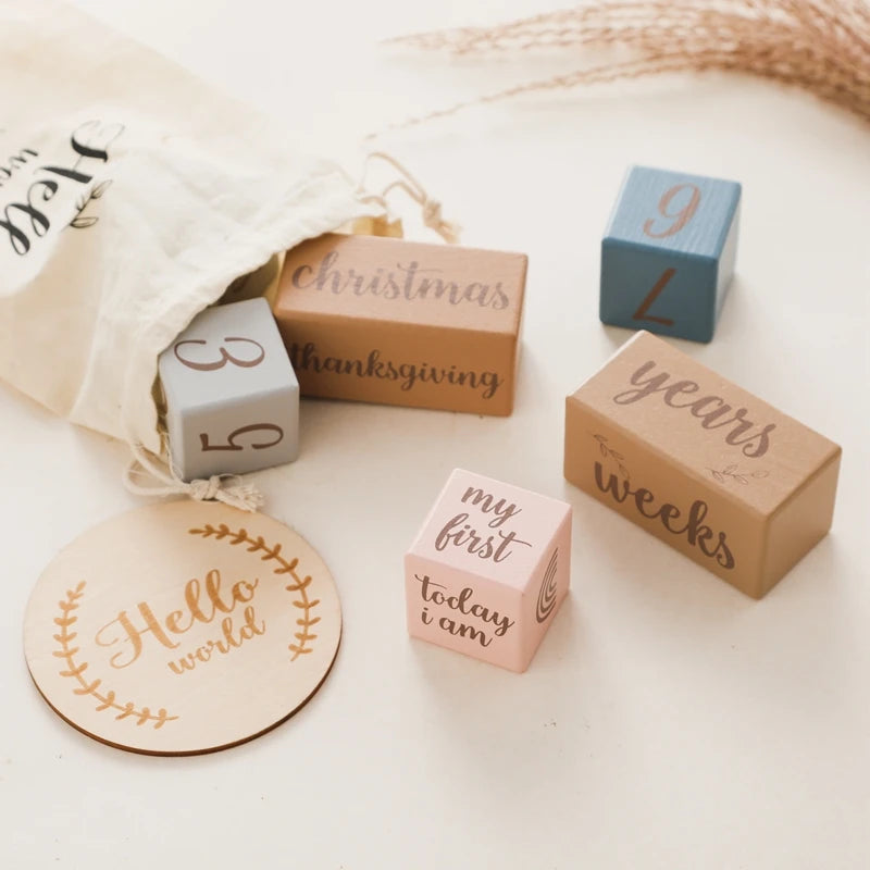 7pcs/set Wooden Baby Month Milestone Digit Record Card Newborn Birthday Gift Souvenir Baby Photo Photography Accessorie With Box