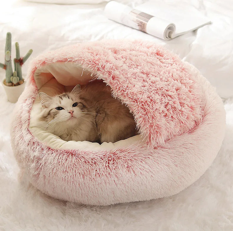 Autumn and Winter soft plush pet bed and pet bed Winter warm and cold plush comforter nest Shell cat nest semi-enclosed cat nest