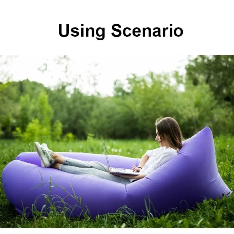 Portable Folding Inflatable Sofa  Outdoor Single Lazy Sofa Bed Fast Inflatable Seatings  Air Sofa Beach Party Camping Use