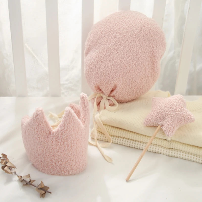 Baby Teddy Velvet Balloon Crown Hat Headwear Star Fairy Stick Happy Birthday Party Decoration Newborn Photography Accessories