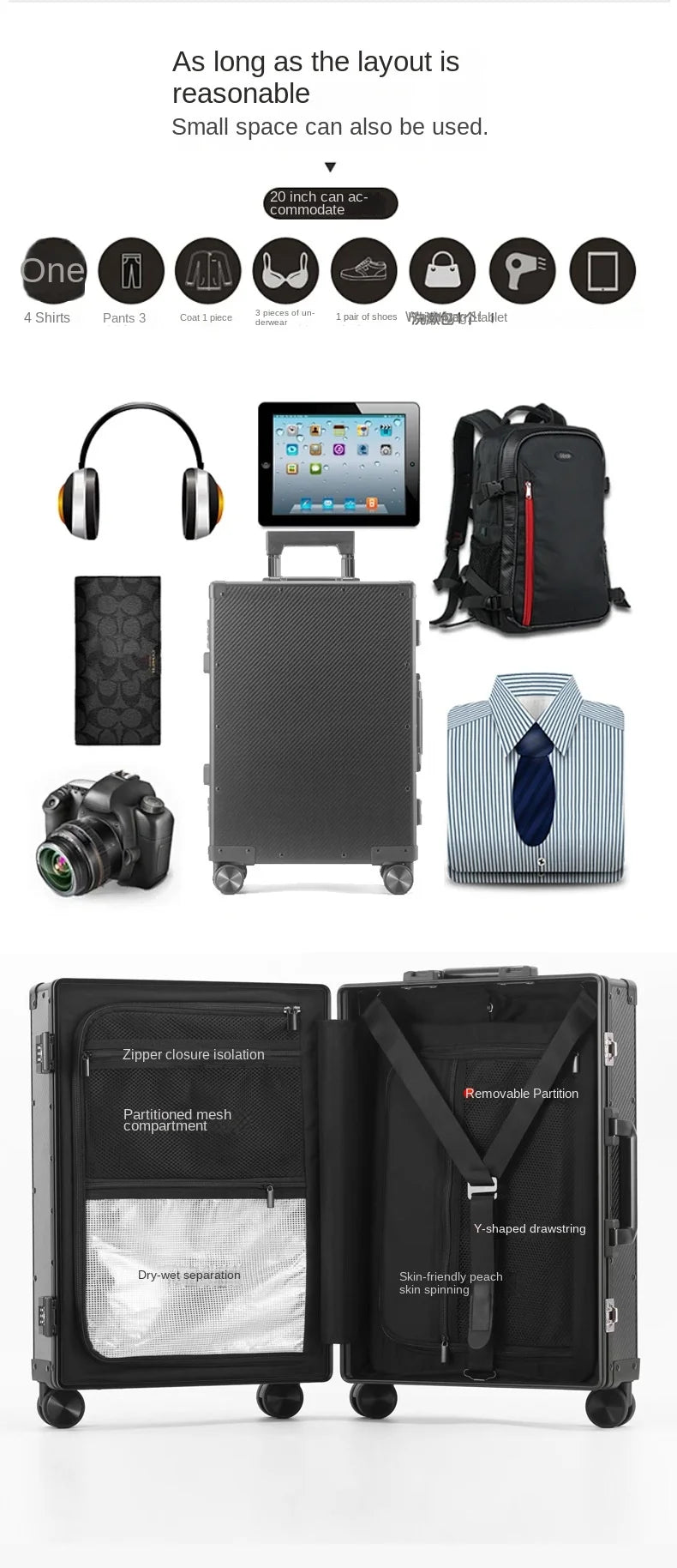 20″24″ Travel Suitcase Carbon Fiber Rolling luggage Carry-On Luggage Aluminum Frame Trolley Case With Wheels Business Boarding