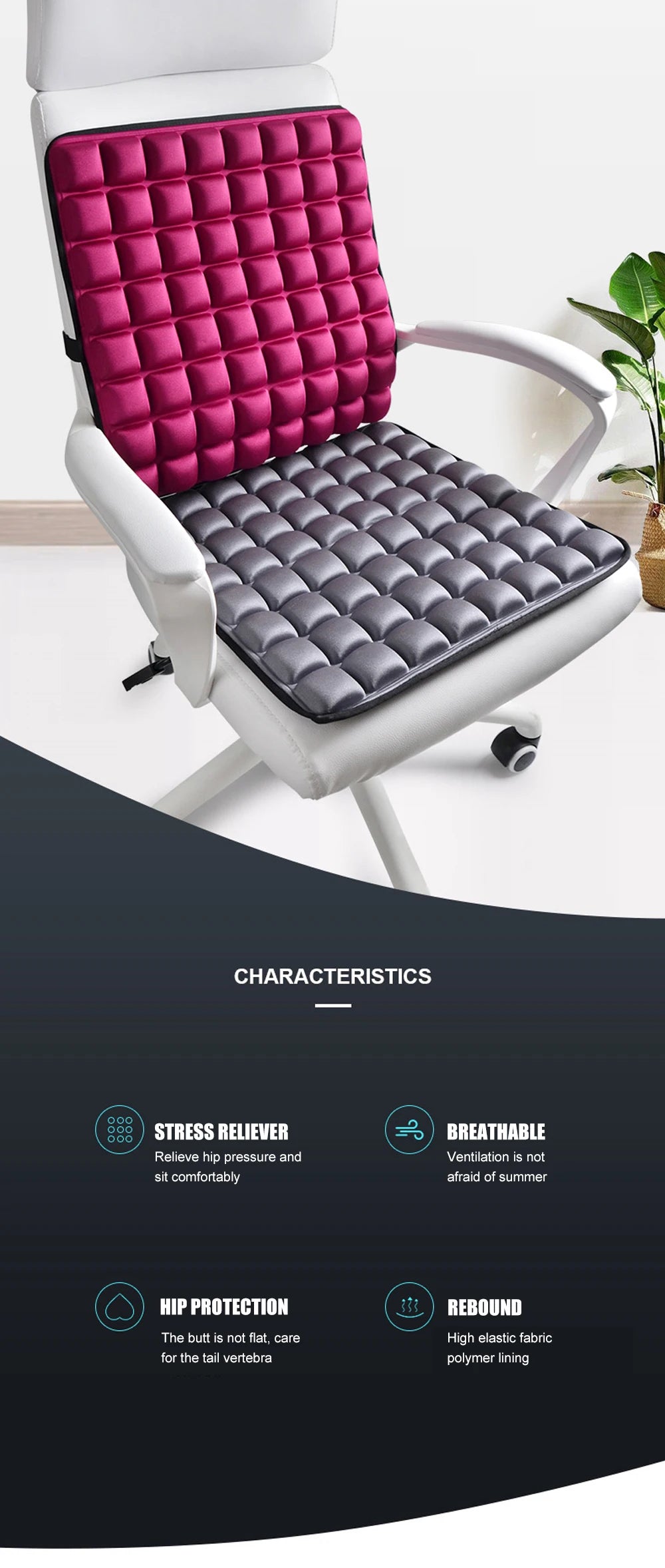 3D Air Cushion for Office Chair Car Seat Air Seat Cushion Back Cushion for Relieving Back Sciatica Tailbone Pain Seat Pad