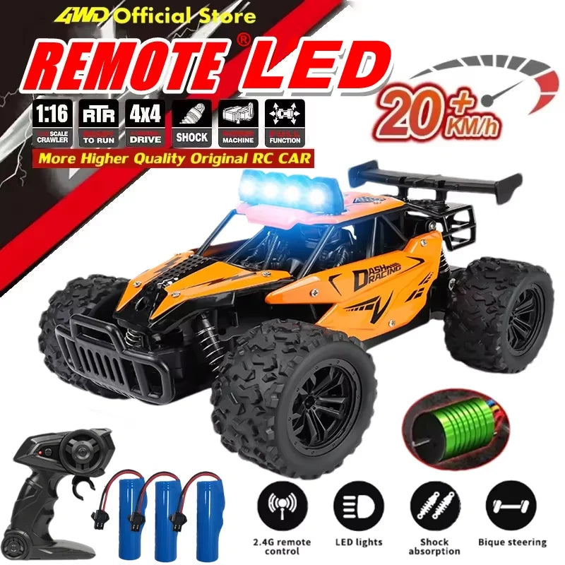 Remote Control Car RC Drift Racing 1:16 Vehicle Off Road Alloy 2.4G Radio High-Speed Trucks With LED Light Climbing Gift Kid Toy