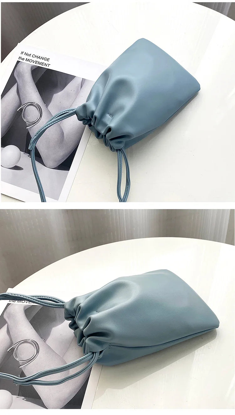 Casual Drawstring Bag Style Women Crossbody Bag Candy Color Lady Mini Bucket Bag for Mobile Phone Female Shoulder Purse Wallet