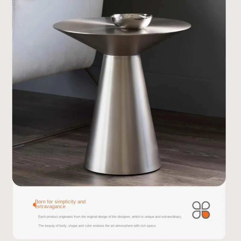Nordic Modern Stainless Steel Titanium Small Coffee Table Italian Simple Round Small Apartment Stainless Steel Coffee Table 2024