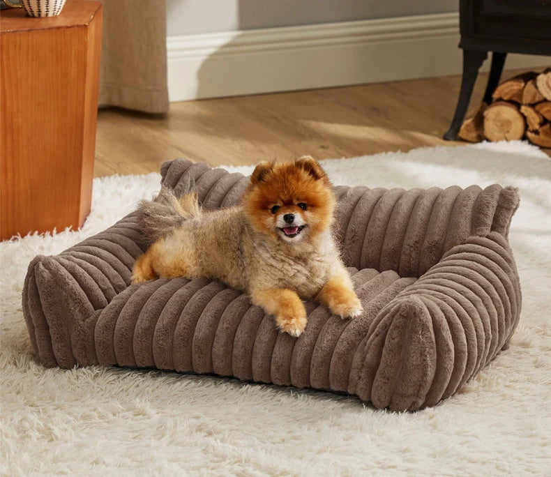 Winter Warm Cat Bed Sofa Removable Washable Cat Nest Soft Striped Pet Bed for Small Medium Dogs Cats Comfortable Plush Puppy Bed