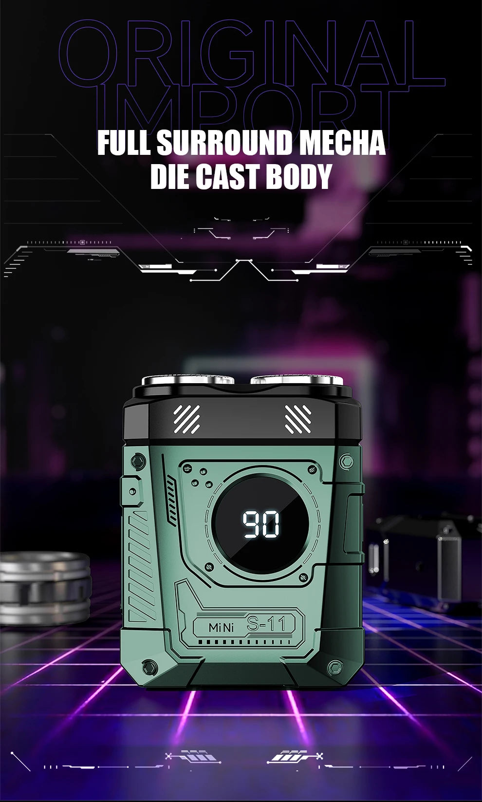 Magnetic Double Blade Electric Shaver for Men Mecha Punk Style Rechargeable LCD Portable Beard Trimmer Face Beard Razor Knife