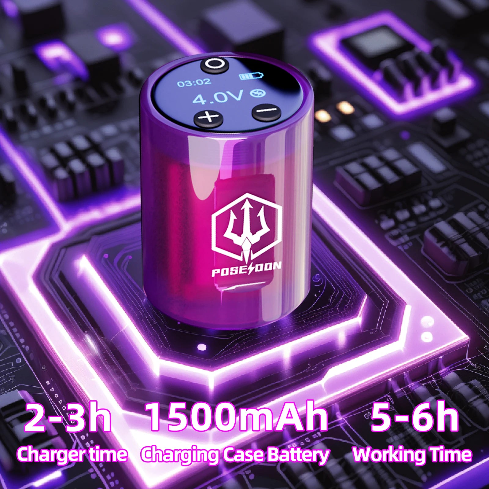 Tattoo Kit POSEIDON High Power Tattoo Pen Kit For Permanent Makeup Tattoo Machine Kit Hot Purple Tattoo Power Supply Tattoo Gun