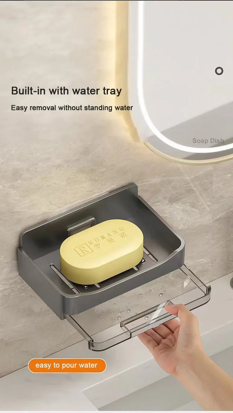 Bathroom Soap Holder Free-Punching Wall Mounted Soap Sponge Holder Organizer Double drainage Soap Dish Bathroom accessories
