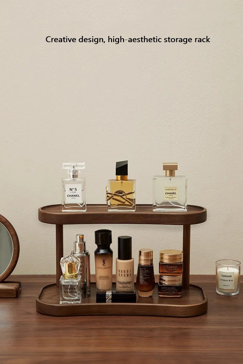 2 Tier Makeup Organizer for Vanity Bamboo Wooden Cup Holder for Coffee Bar Mug Display Rack for Counter Kitchen Storage Shelf