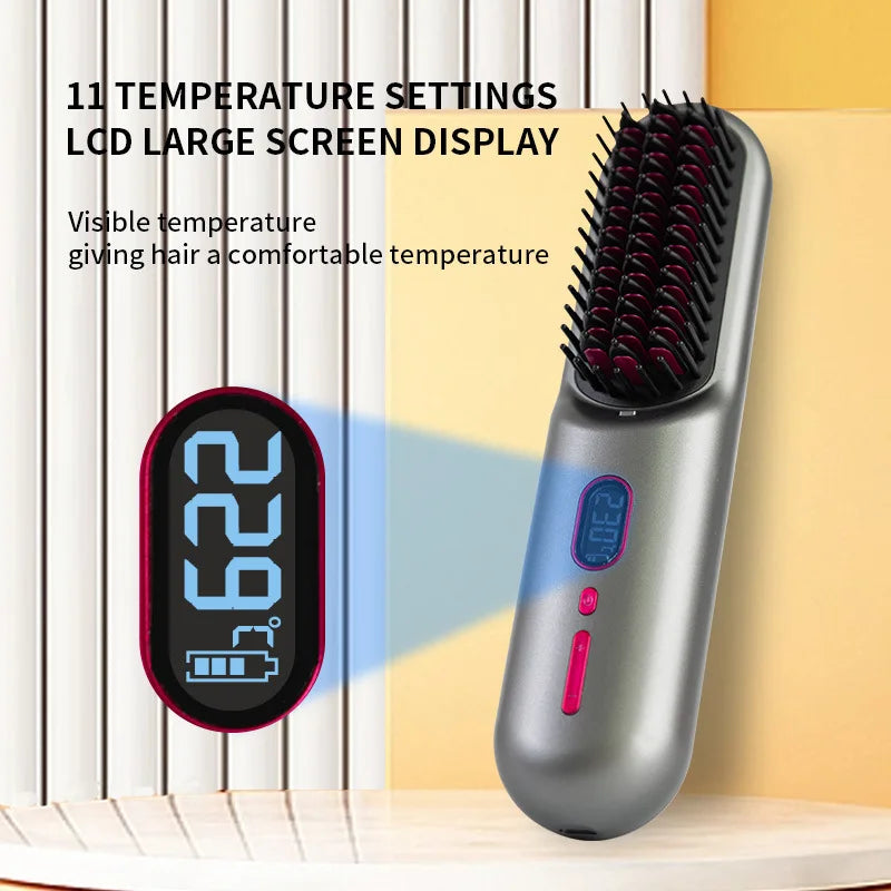 Household Wireless Portable Digital Negative Ion Straight Hair Comb TYPE-C Charging Roll Dual Purpose Straight Comb