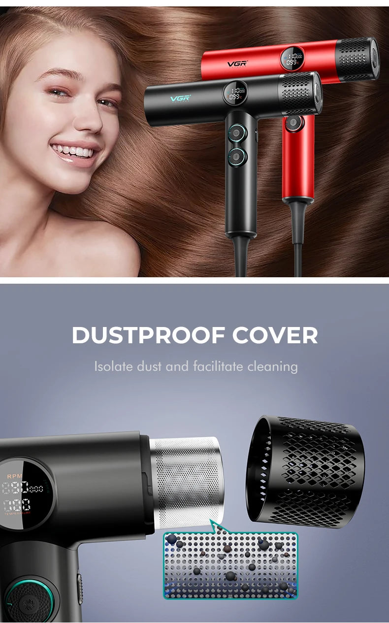 VGR Hair Dryers Professional Air Blower Negative Ion Hair Dryer 110000 RPM Hair Dryer Machine BLDC Motor Barber Salon V-401