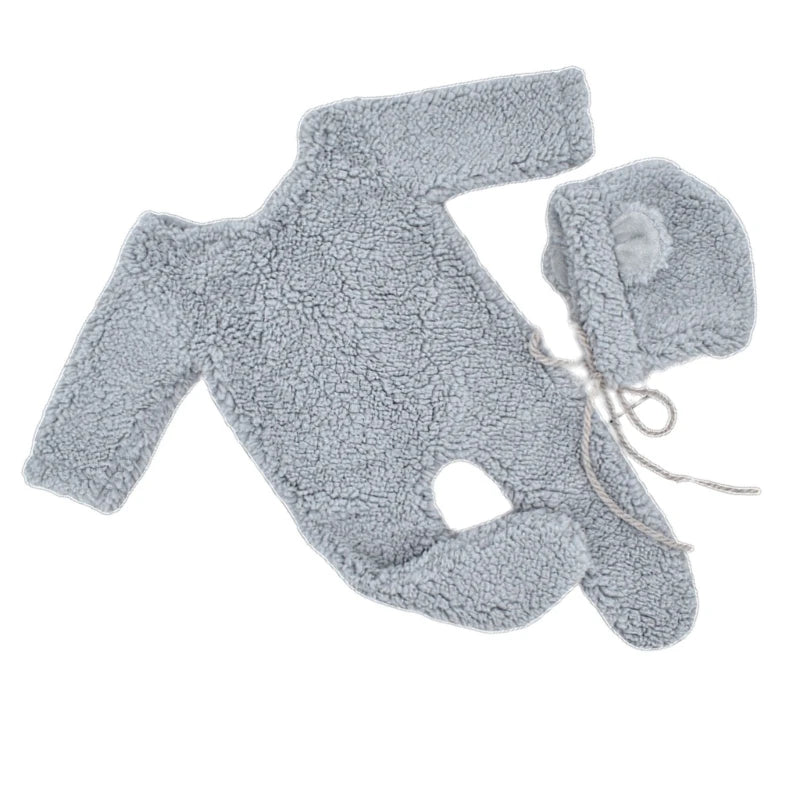 2Pcs Photography Props for Baby Boy Girls Unisex Jumpsuit Bear Ear Hat Footed Romper Newborn Photoshooting Accessories