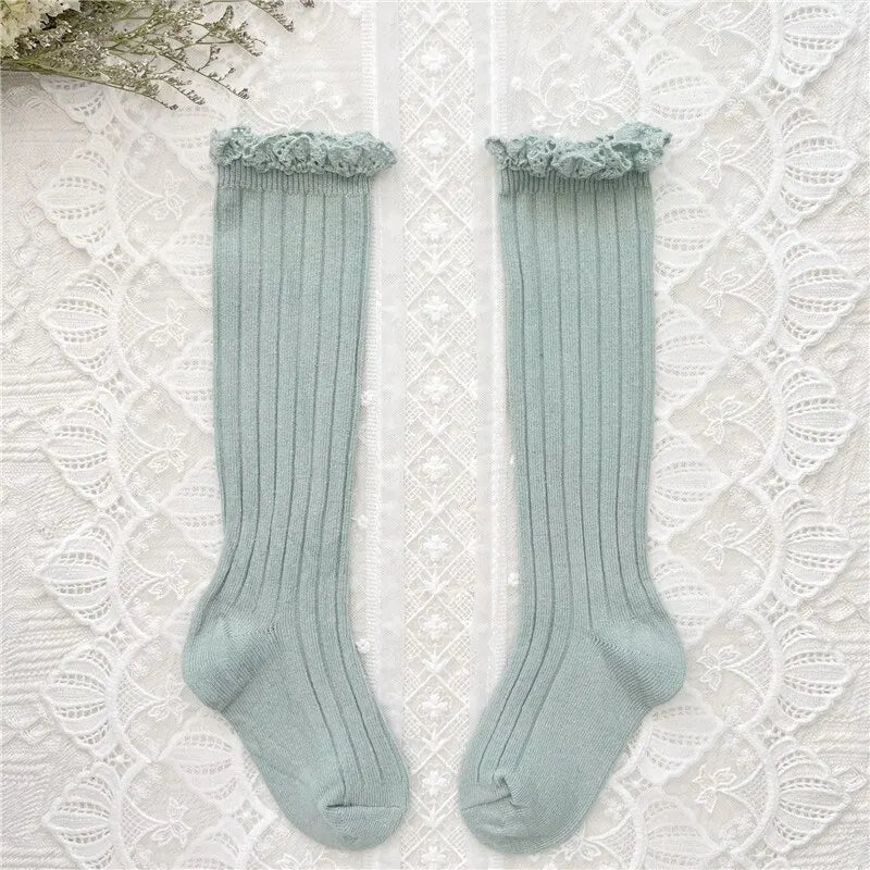 Girls Knee High Socks Baby Kids Toddlers Ruffle Long Soft Cotton Sock Lace Flower Children School Socks