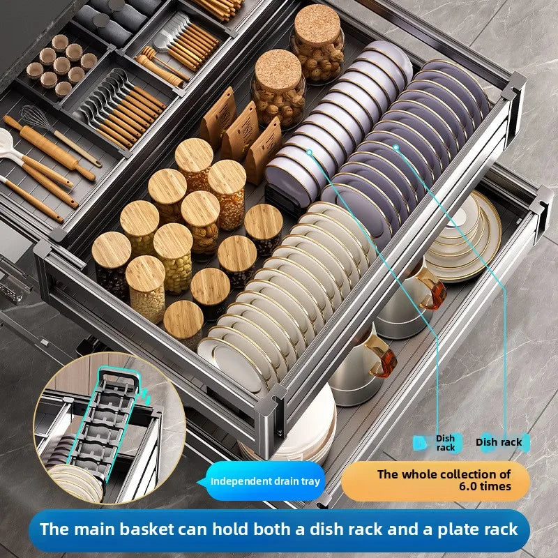 Basket Kitchen Cabinet Cupboard Basket Drawer Dish Cupboard Double Seasoning Flavor Cabinet Chopsticks Built-in Basket