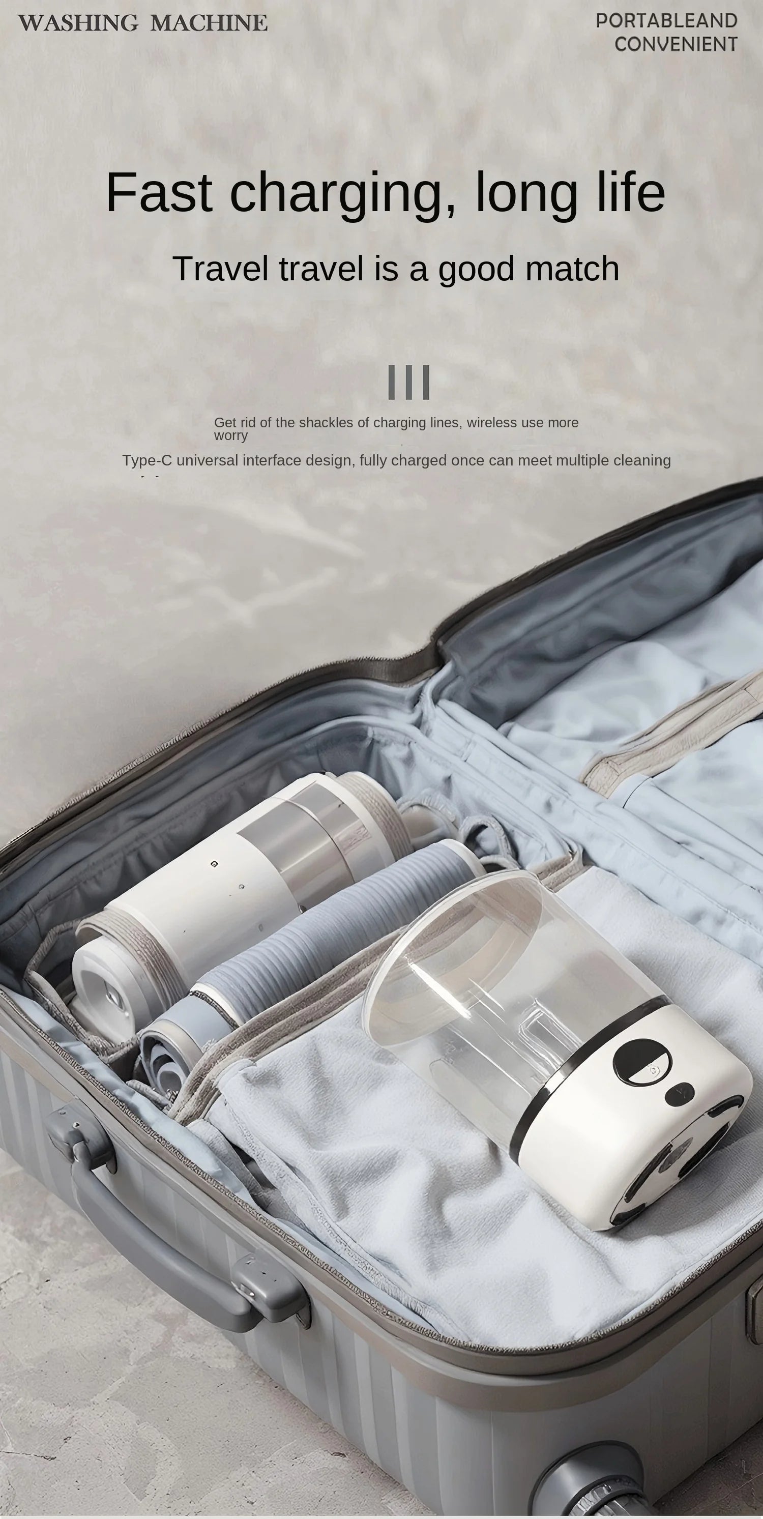 A White 2L Mini Washing Machine, 2000Mah, Fully Automatic Portable Turbine Led Washing Cup and Compact for Children's Clothing, Underwear, and Socks