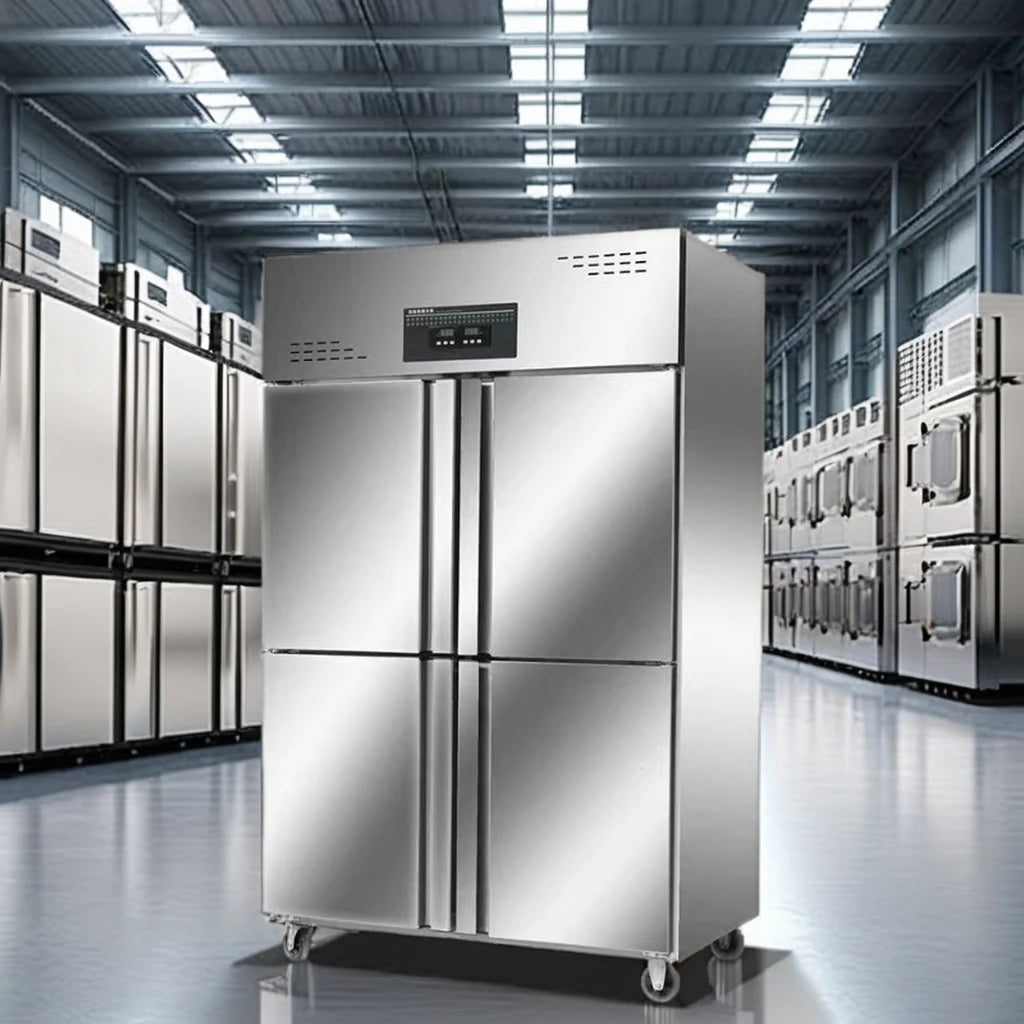 4-Door Commercial Freezer Refrigerator - Large Vertical Air Cooling Frozen Food Storage for Kitchen Restaurant