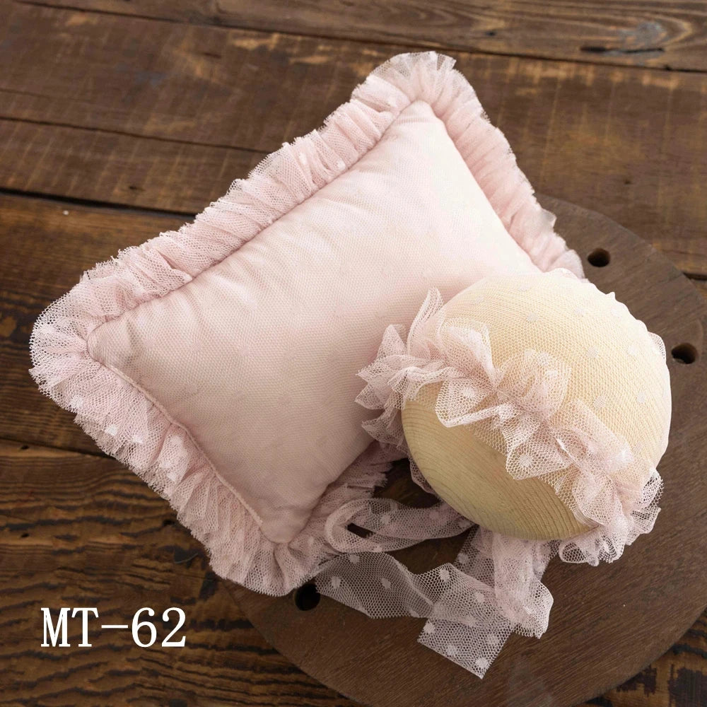 Newborn Photography Props Lace Hat+Pillow 2pcs/Set Baby Posing Props Up Pillows Studio 0-1 Month Infant Photoshoot Accessories