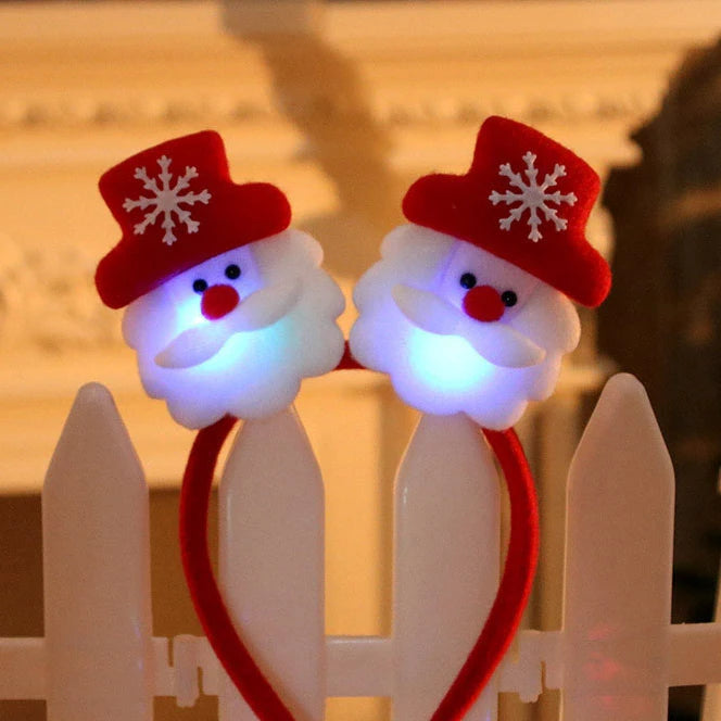 Christmas Headband LED Santa Claus Hair Hoop Xmas Snowman Headpiece Halloween holiday Party Hair Accessories for Women Girls
