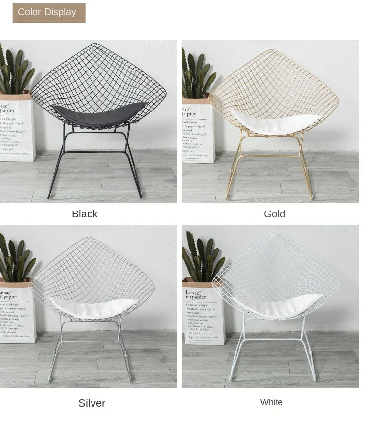 Wrought Iron Nordic Chair Net Red Backrest Dining Chair Simple Makeup Chair Golden Metal Hollow Wire Chair Living Room Furniture