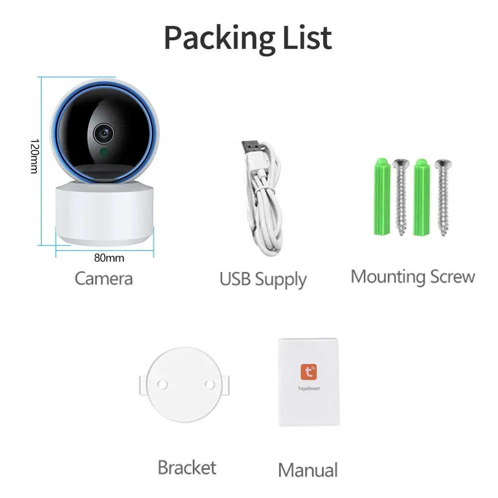 Tuya Smart 360° PTZ Security Camera with AI Motion Tracking- Baby/Pet/House Monitor,2-Way Talk,Ultra - Clear IR Night Vision