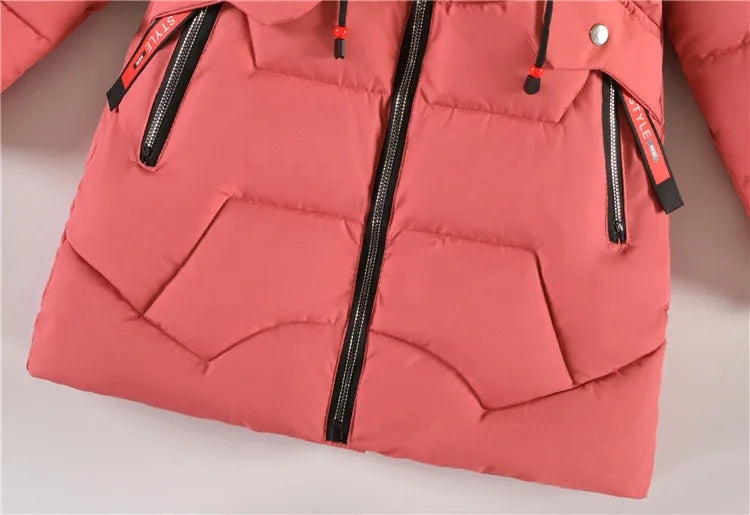 5-14 Years Old Winter Boys Girls Jacket Long Style Hooded Fur Collar Colorful Heavy Coat For Kids Children Outerwear