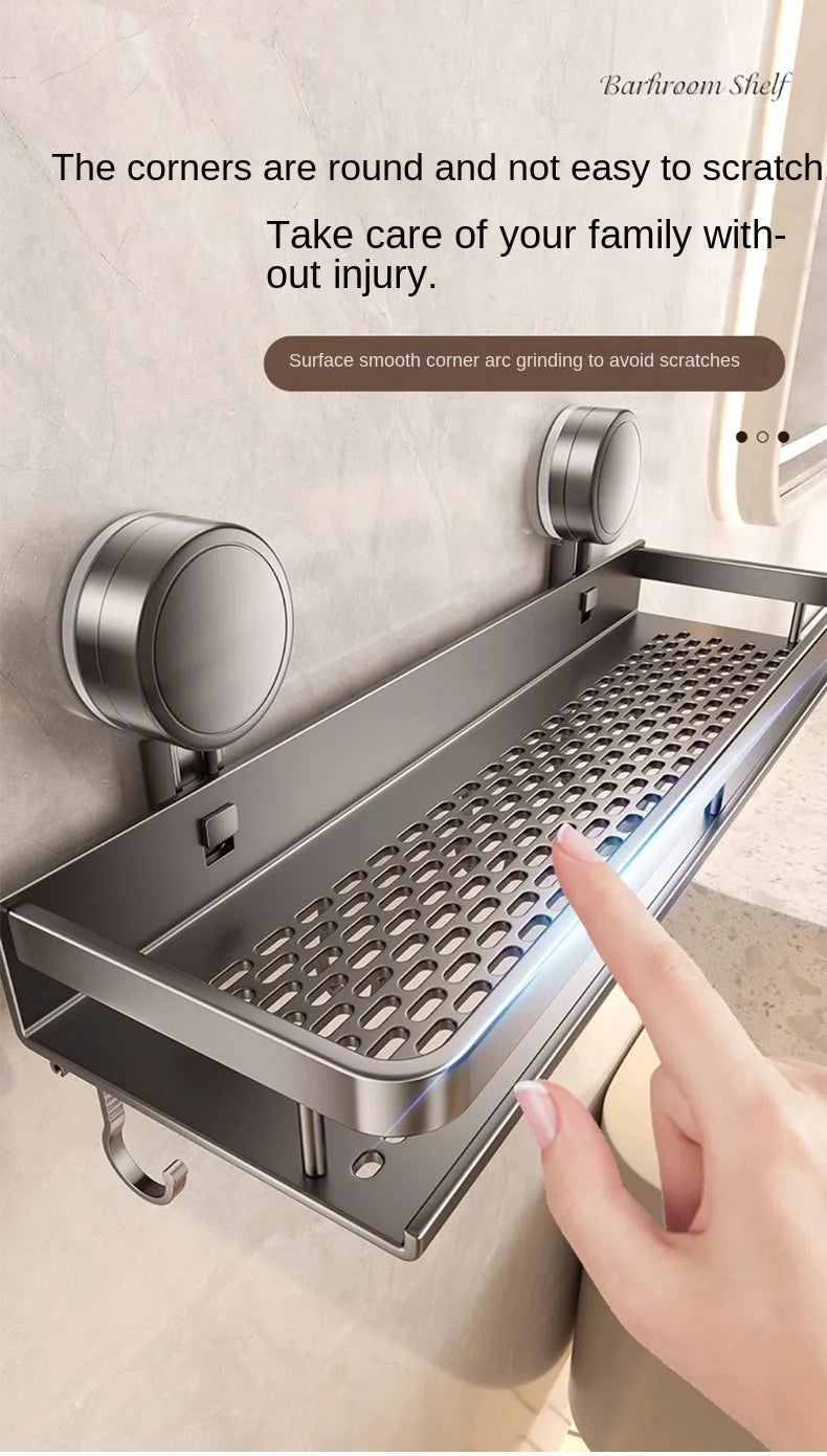 Suction Cup Bathroom Rack Bathroom Shelf Toilet Space Aluminum No Drill Hanging Rack Bathroom Organizer Hang On the Wall