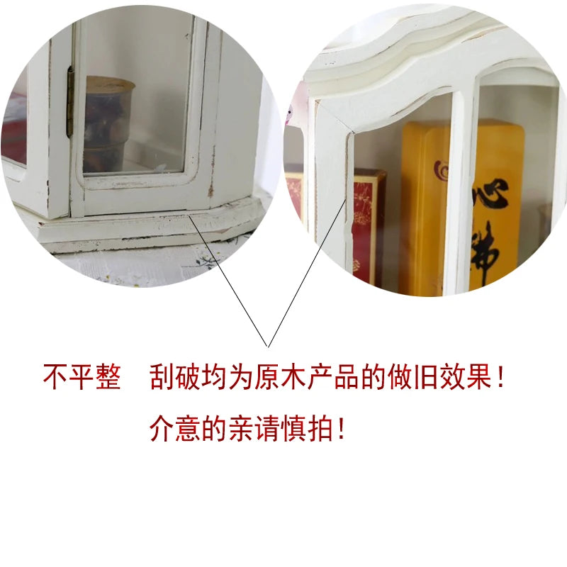 ‌Rustic Farmhouse Display Cabinet with Glass Doors Distressed White Solid Wood Storage Organizer for Kitchen/Office Vintage