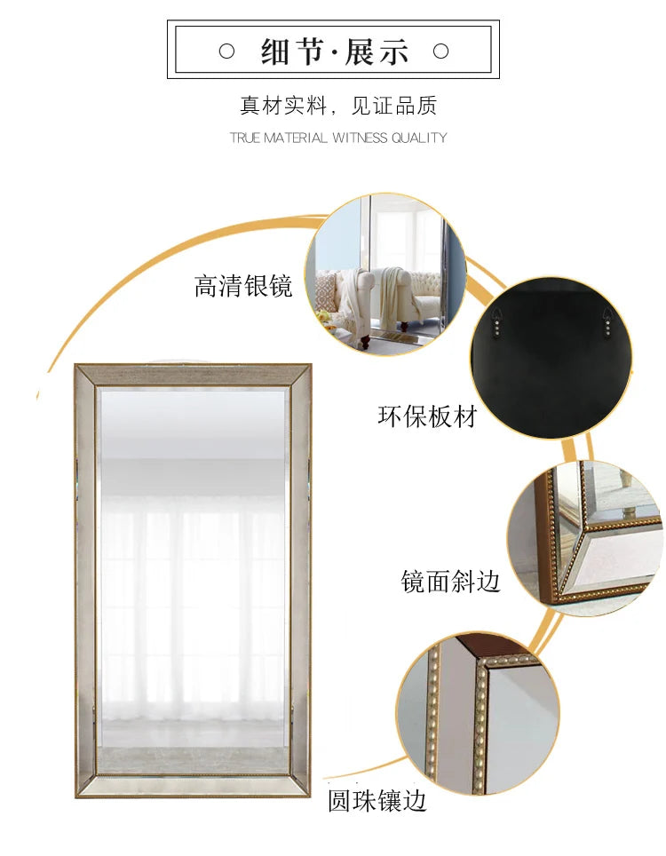 Full Length French Style Mirror Decoration Wall Living Room Aesthetic Mirror Luxury Vintage Floor Standing Espelho Accessories