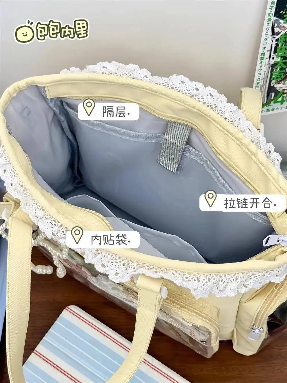 New Y2K Cute Japanese Ita Bag Lolita Girl Transparent Shoulder Tote Bag Large Capacity Crossbody Casual Bag DIY Display Handbags