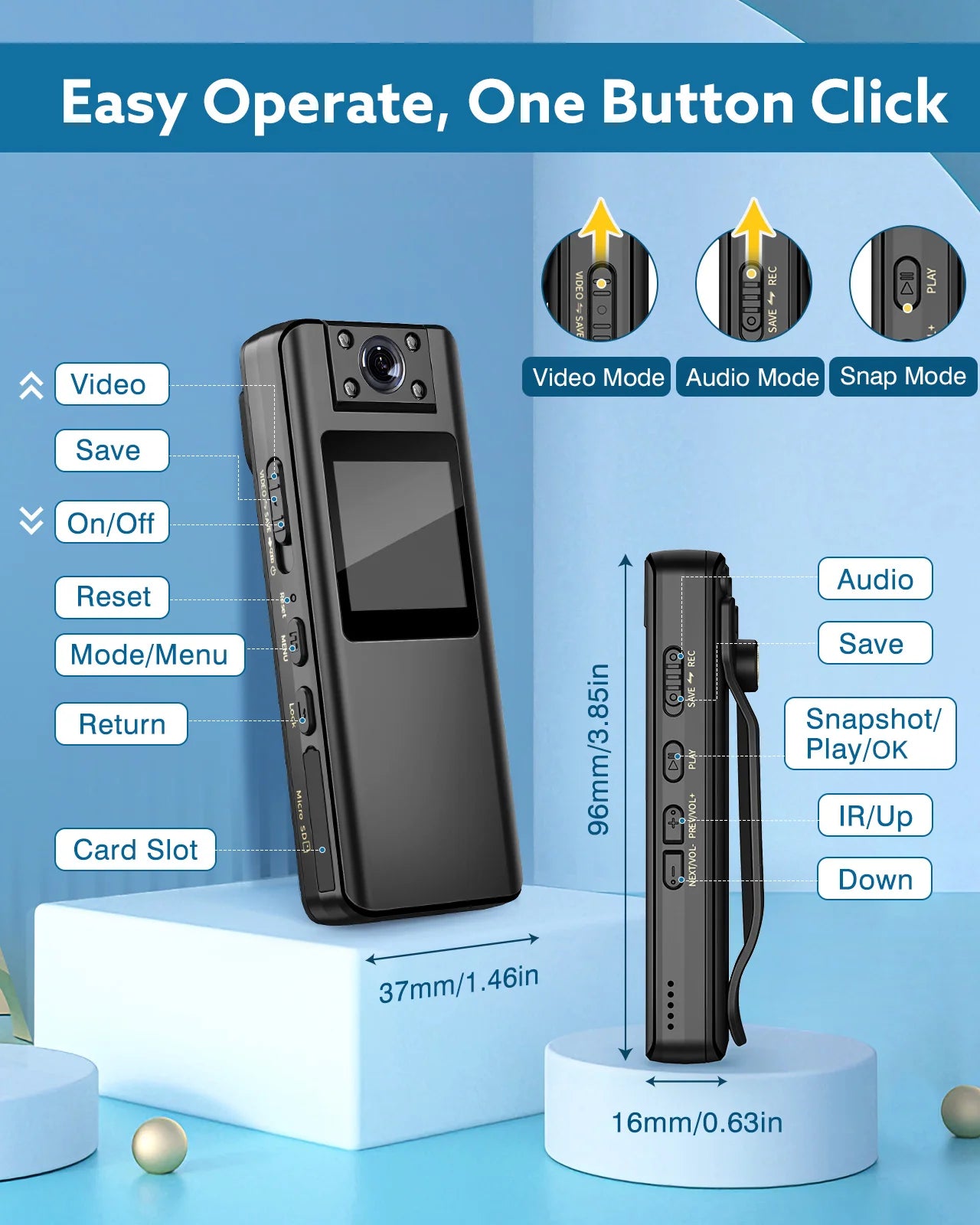 BOBLOV A22  Digital Mini Body Camera 1080P Sports DV HD Screen Magnetic Night Vision Small Camera Nanny Camcorder Police