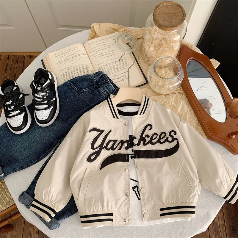 Children's Jackets 2025 Spring Boys Girls Baseball Coats New Kids Embroidered Letters Cardigan Autumn Fashion Outerwear Clothing