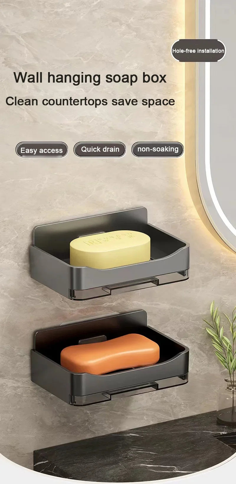 Bathroom Soap Holder Free-Punching Wall Mounted Soap Sponge Holder Organizer Double drainage Soap Dish Bathroom accessories