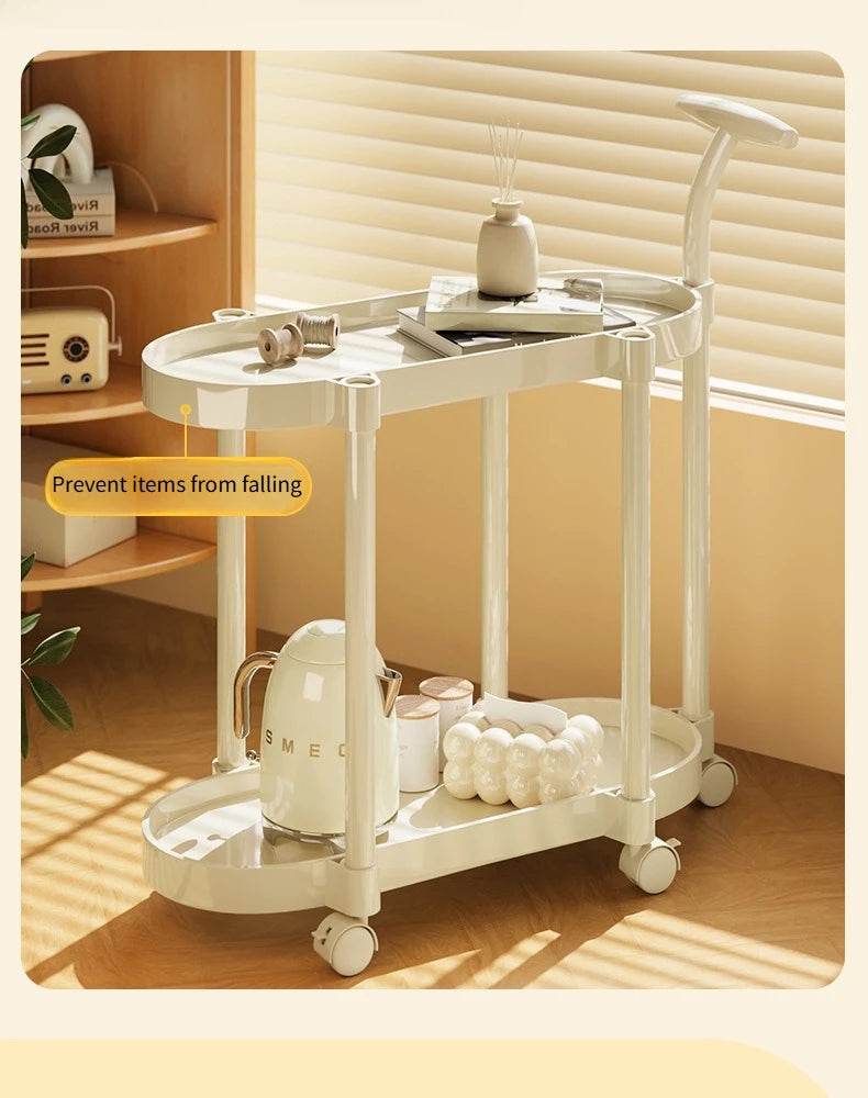 Cream Style Coffee Table Cart Creative Double-layer Snack Rack Bedroom Living Room Mobile Side Table Bedside Table Storage Rack