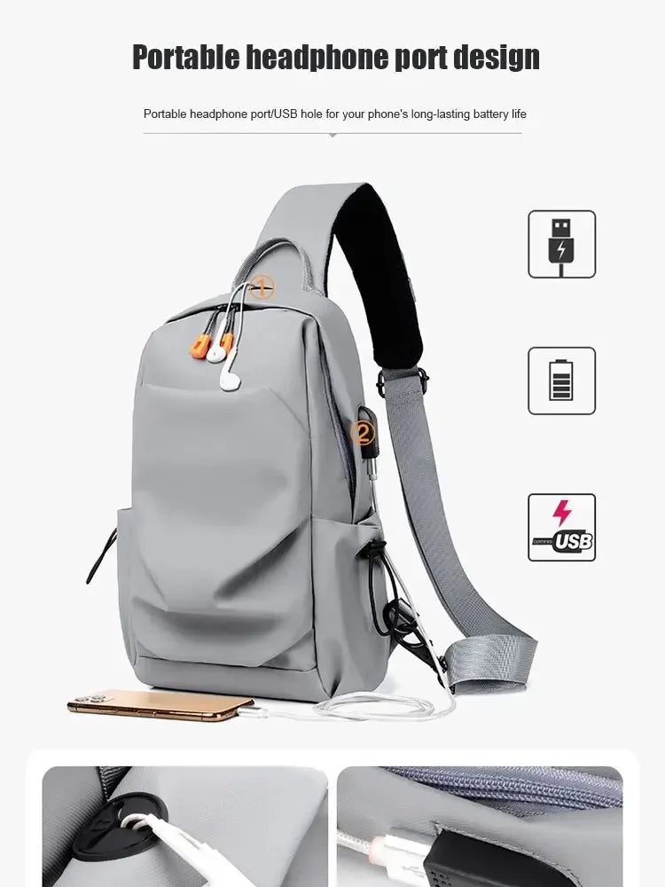 New Men's And Children's Chest Bag Waterproof Trend Simple Usb Charging Solid Color Multifunctional Messenger Bag Shoulder Bag