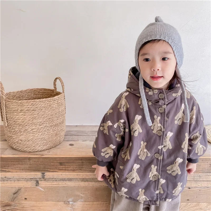 Children From 1 To 7 Years Outerwear Cartoon Kids Thick Padded Coat With Hood Korean Baby Clothing Girl Boy Jacket Warm Winter
