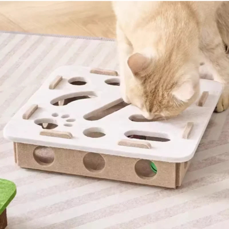 Pet Cat Puzzle Maze Holes Toys Felt Box With Bell Ball Kitten Playing Toys Interactive Funny  Cat Supplies